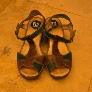 Fly London Two-Tone Leather Sandals